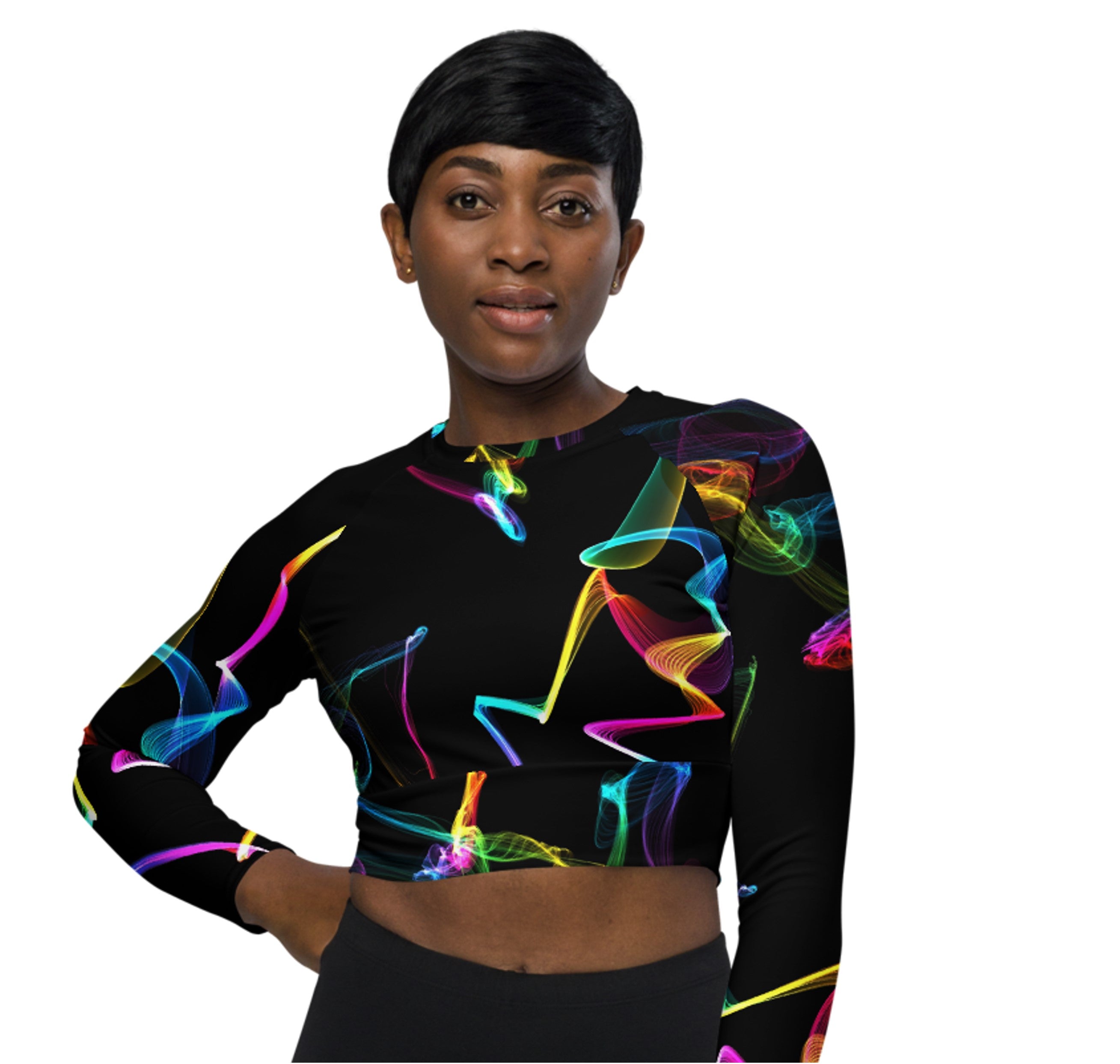 Girls' Long Sleeved Cropped Top- Gym, Workout or Running Top. Activewear or Streetwear. "Strobes" by WickedYo.